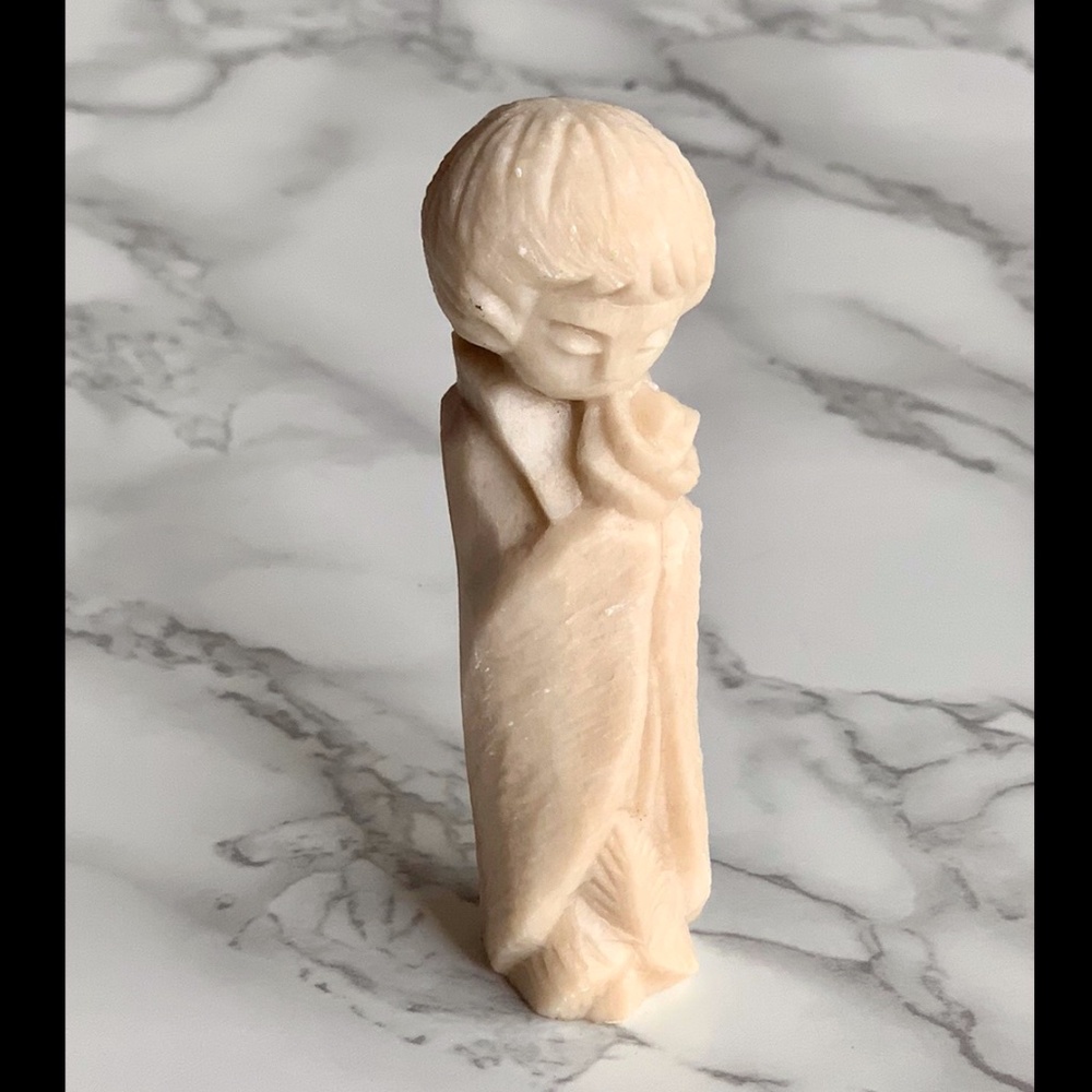 Little Boy Holding Rose Stone Carving